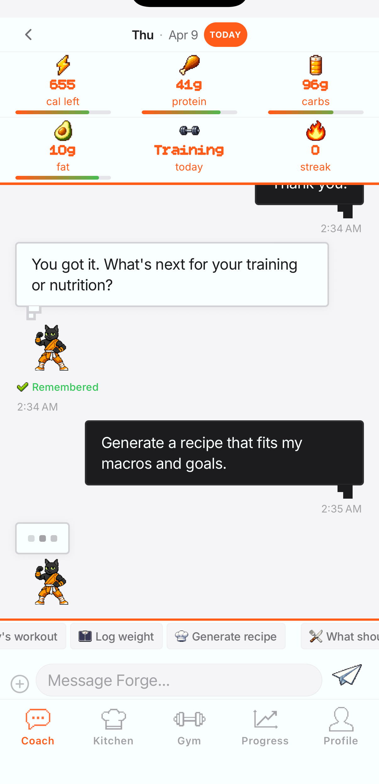 LFSTYL app — AI coach chat with macro tracking